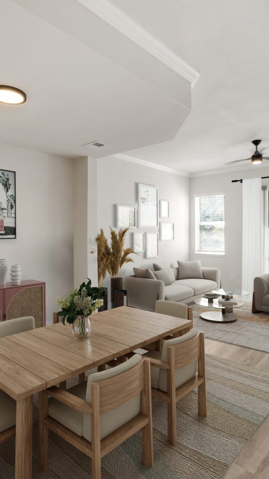 a rendering of a living room and dining area at The Palm Haven