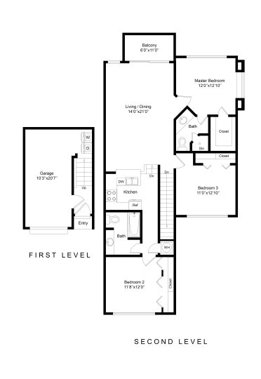 floor plan for the two bedroom, two bath, and two car garage at The Palm Haven